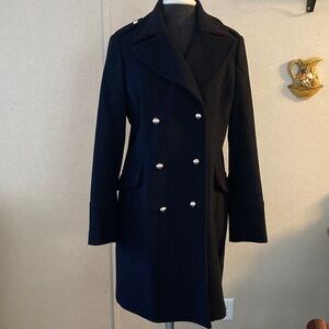 Sophisticated Black Double-Breasted Women's Pea Coat